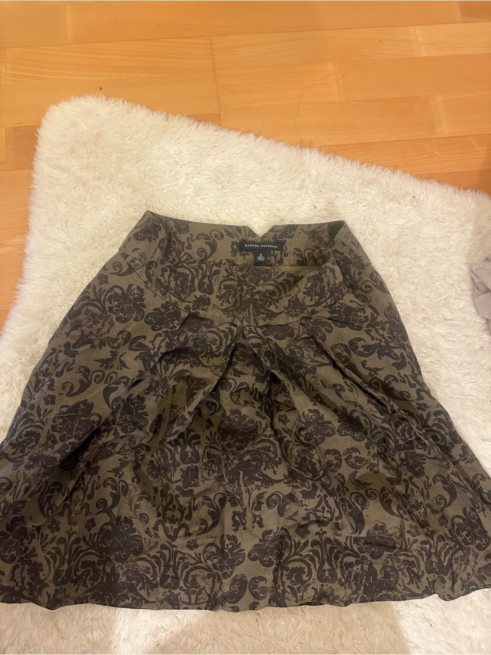 Banana Republic Olive and Dark Brown Floral A-Line Skirt